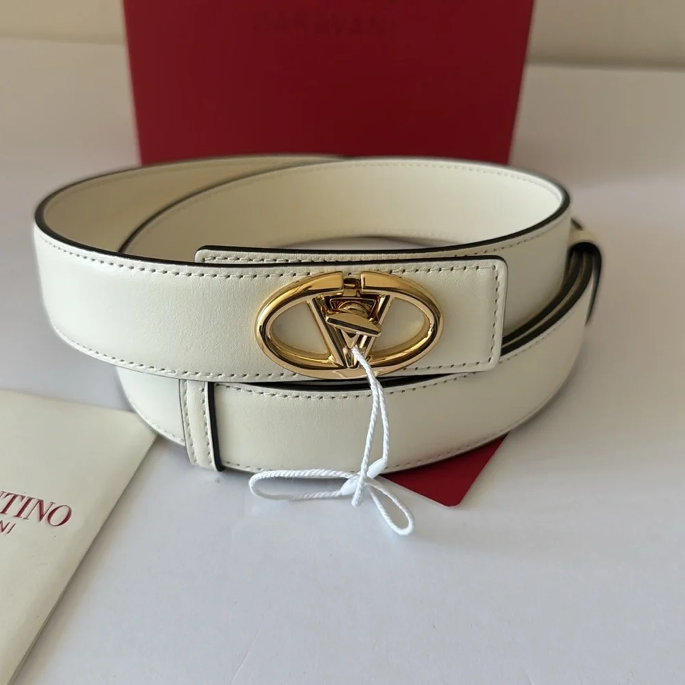 Valentino Garavani Belt VLOGO Locker Buckle Leather Ivory 90/36